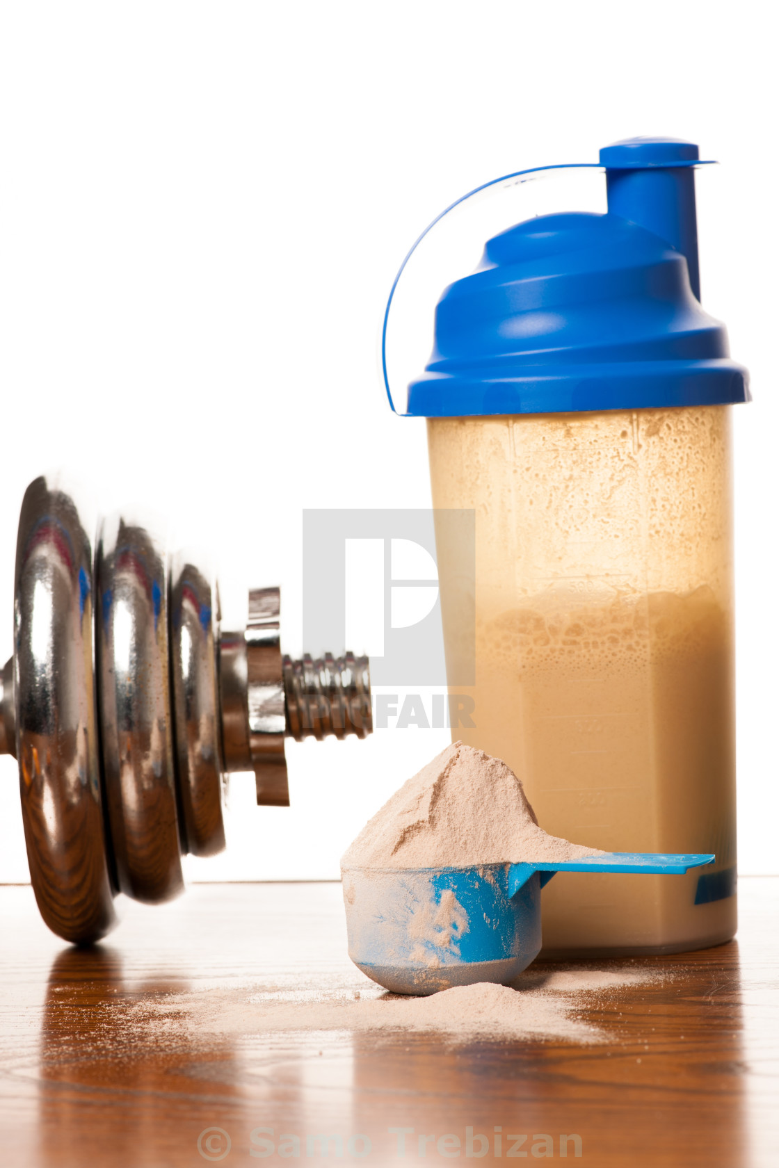 Whey Protein Powder In Scoop Dumbbell Meter Tape And Plastic