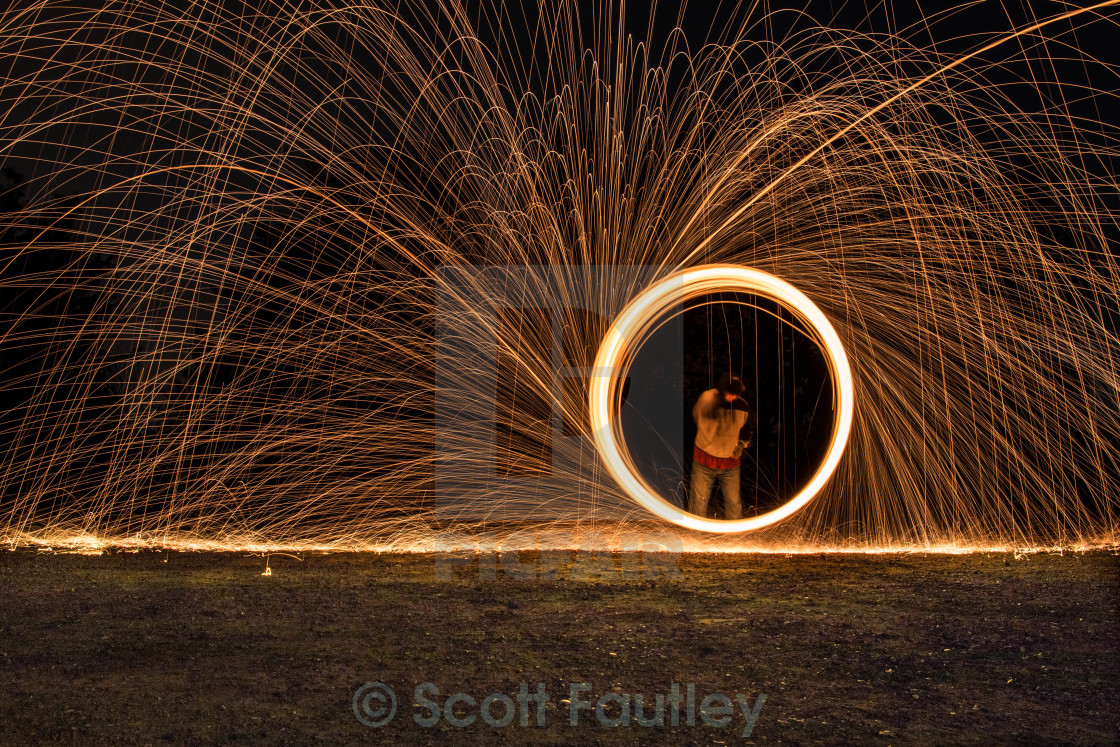 "Sparks will fly from the wheel" stock image