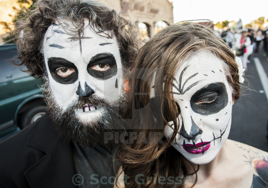 Couple In Dia De Los Muertos Face Paint License Download Or
