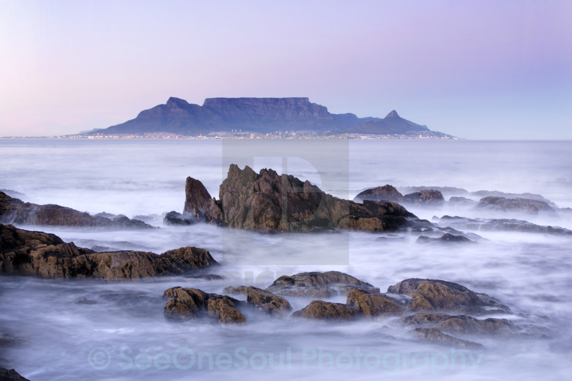 Pastel Dawn Over Table Mountain From Bloubergstrand Cape