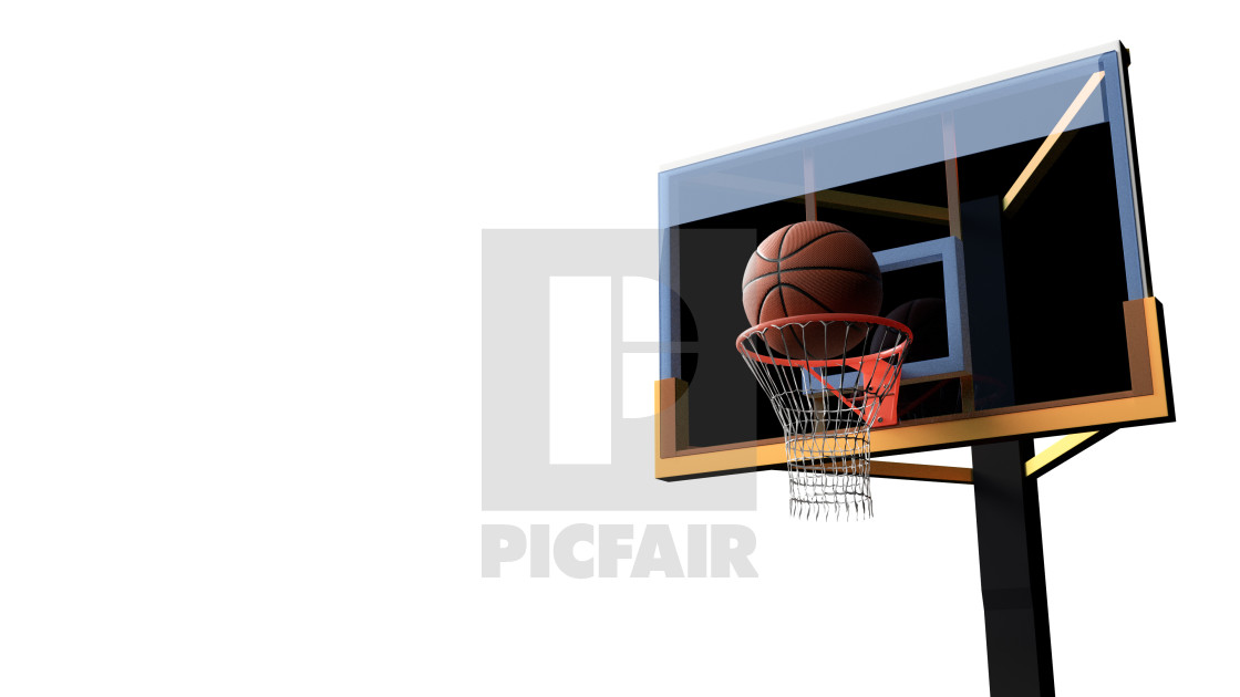 Basketball Going Into Hoop On White Isolated Background Sport A