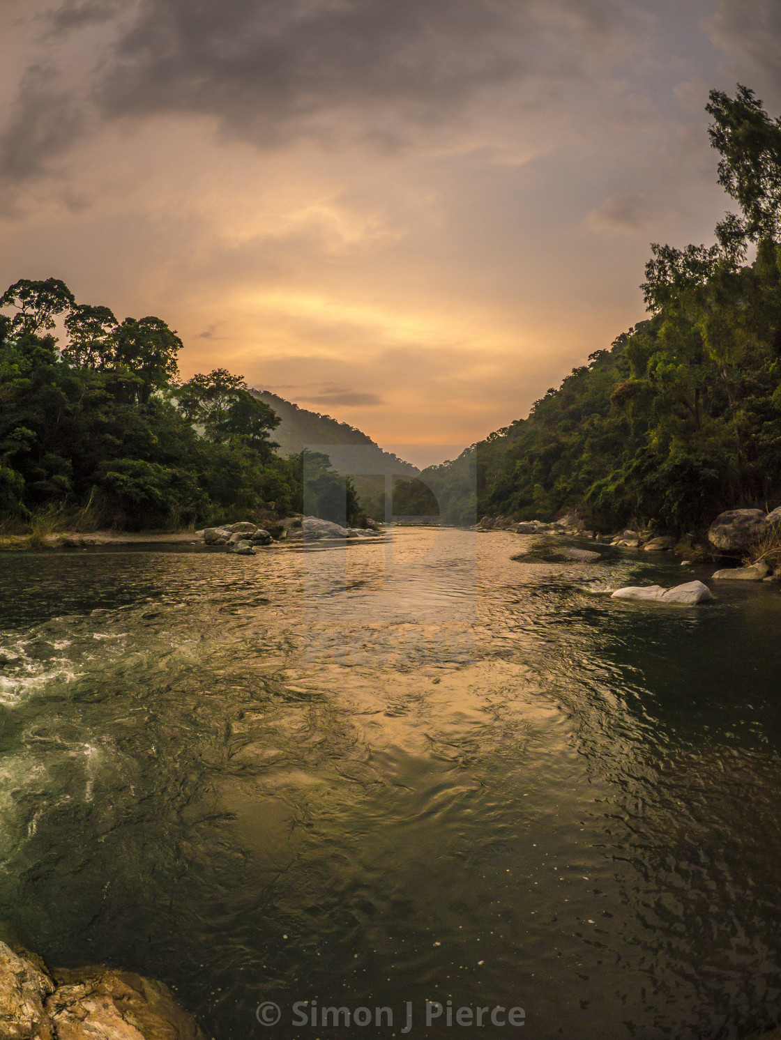 "Sunset over Pico Bonito National Park, La Ceiba, Honduras, Central America" stock image