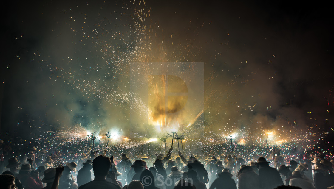 "crazy scene in Barcelona (Spain), at a festival." stock image