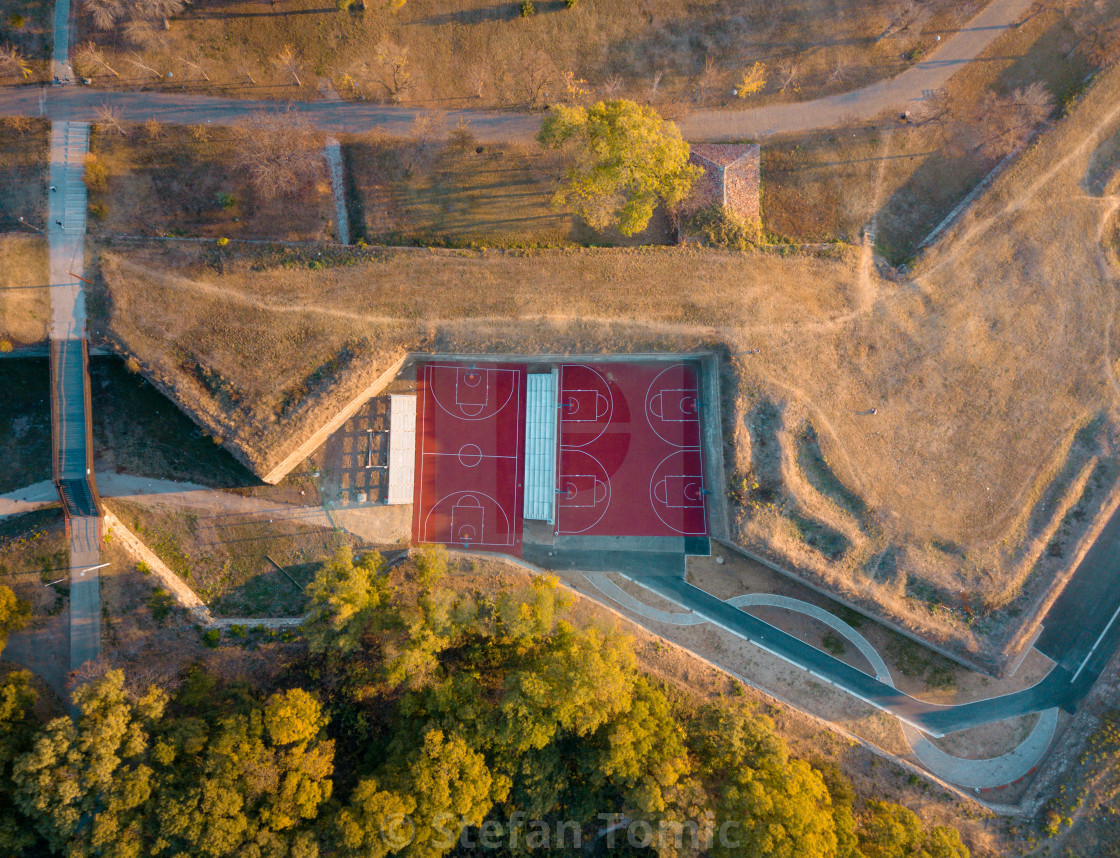 Aerial Of Basketball Courts Outdoors License Download Or Print