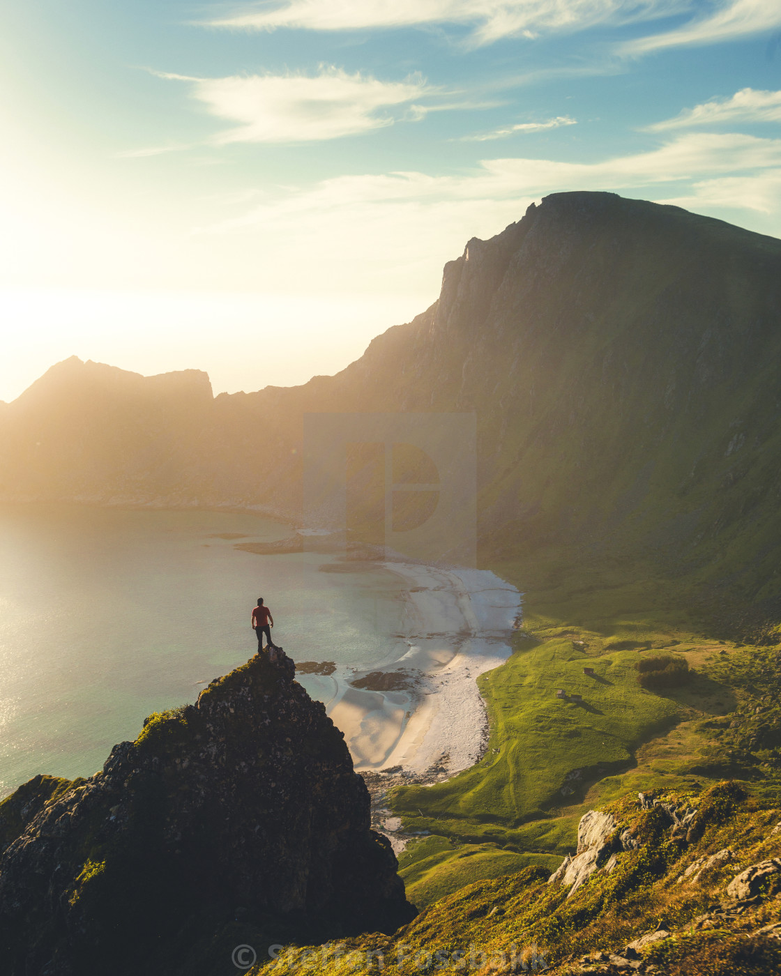 "Midnight sun at Høyvika Beach" stock image