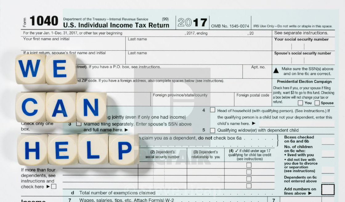 Macro Close Up Of 17 Irs Form 1040 With We Can Help Letters License Download Or Print For 6 50 Photos Picfair
