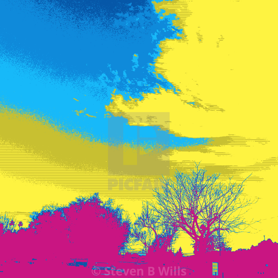 "Blue and yellow sky popart" stock image