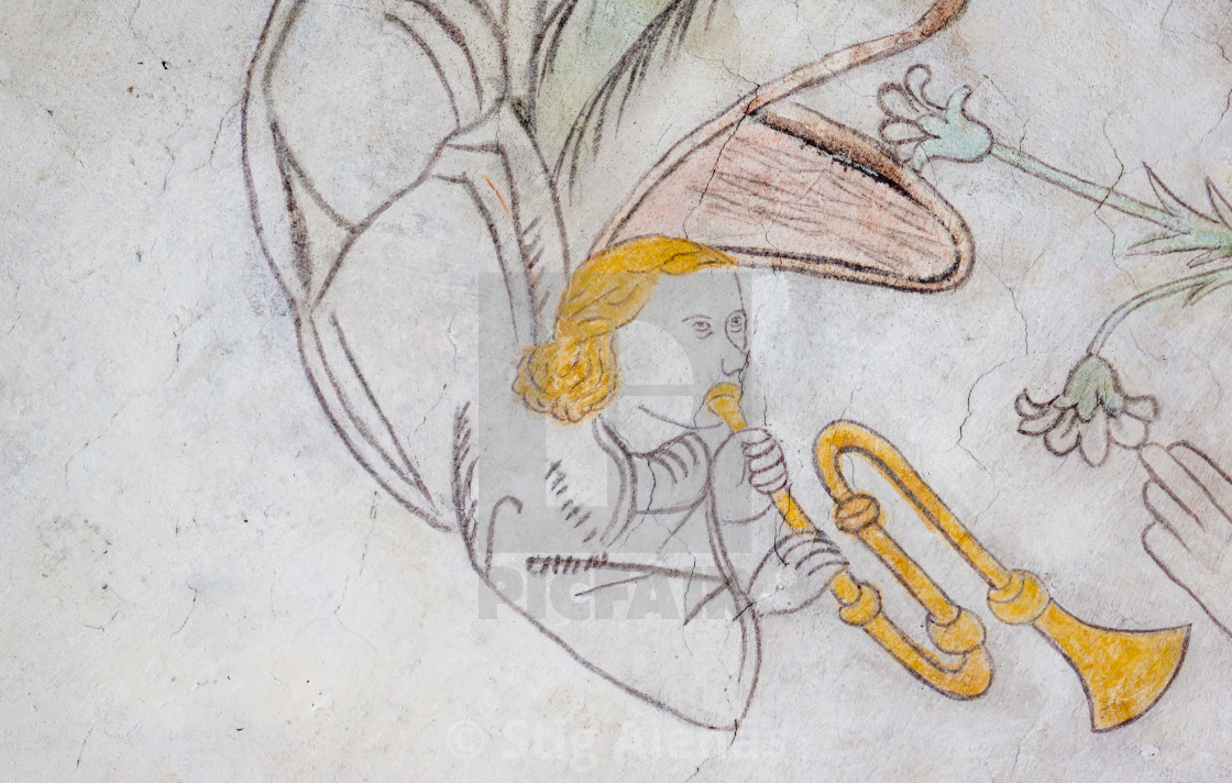 Angel Playing The Trumpet Medieval Wall Painting License