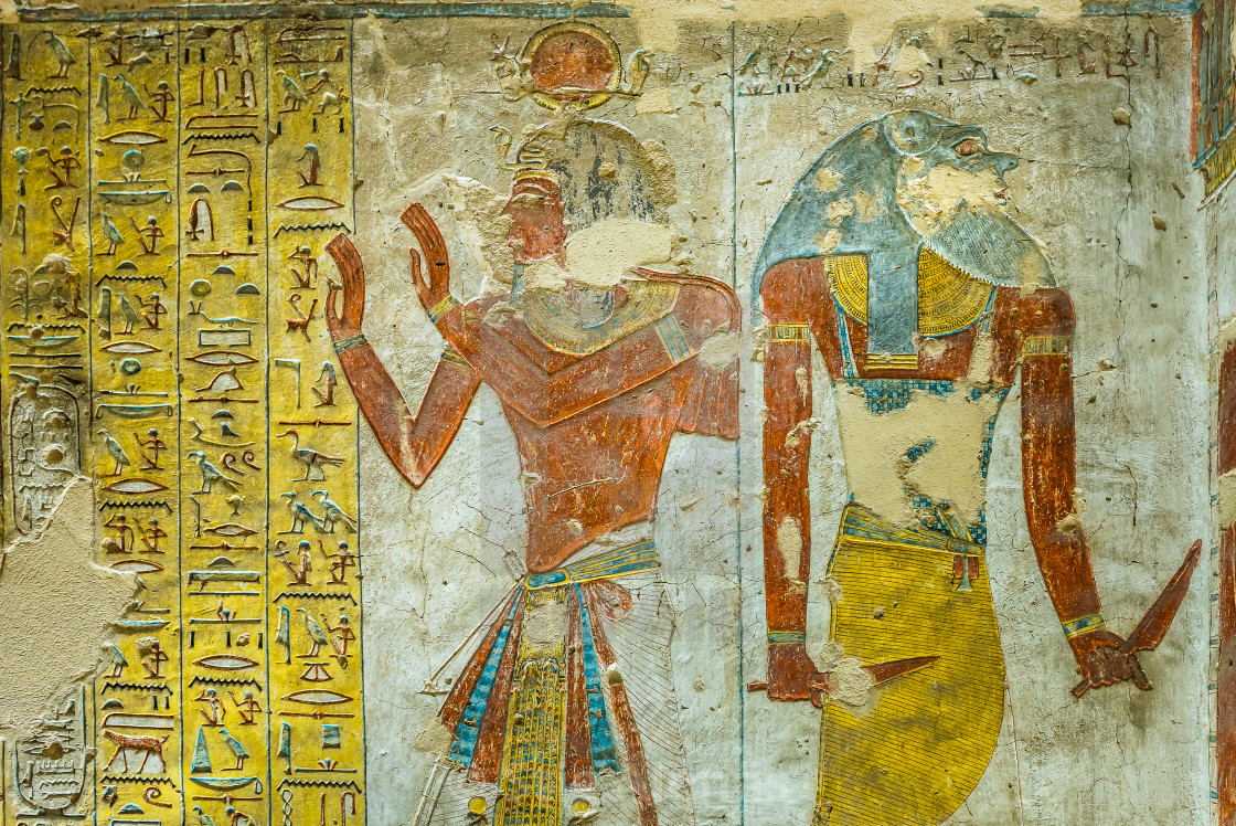 Ancient Egyptian Painting Of Two Gods In A Tomb In The Valley Of