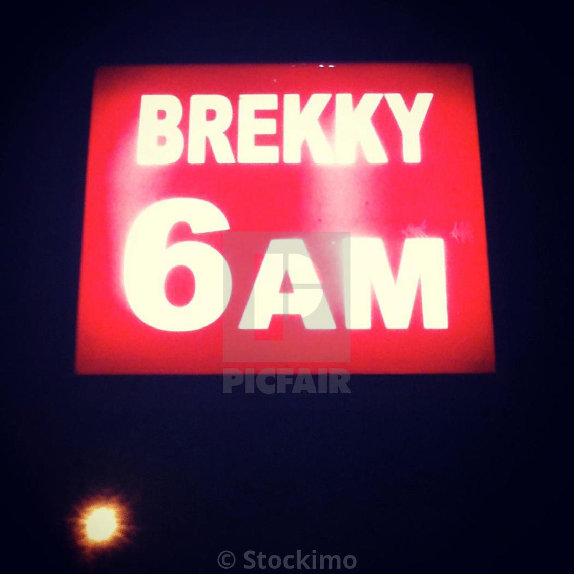 Breakfast serves at 6am sign in Australian slang Brekky - License, or print for £31.00 | Photos | Picfair
