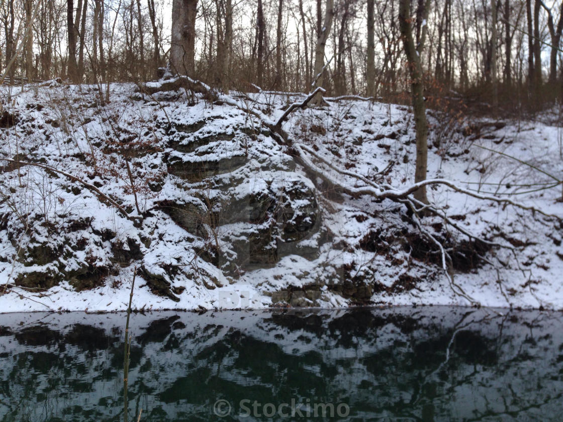Snowy Rocky Hill Along Side A Still Creek In The Woods License Download Or Print For 31 00 Photos Picfair