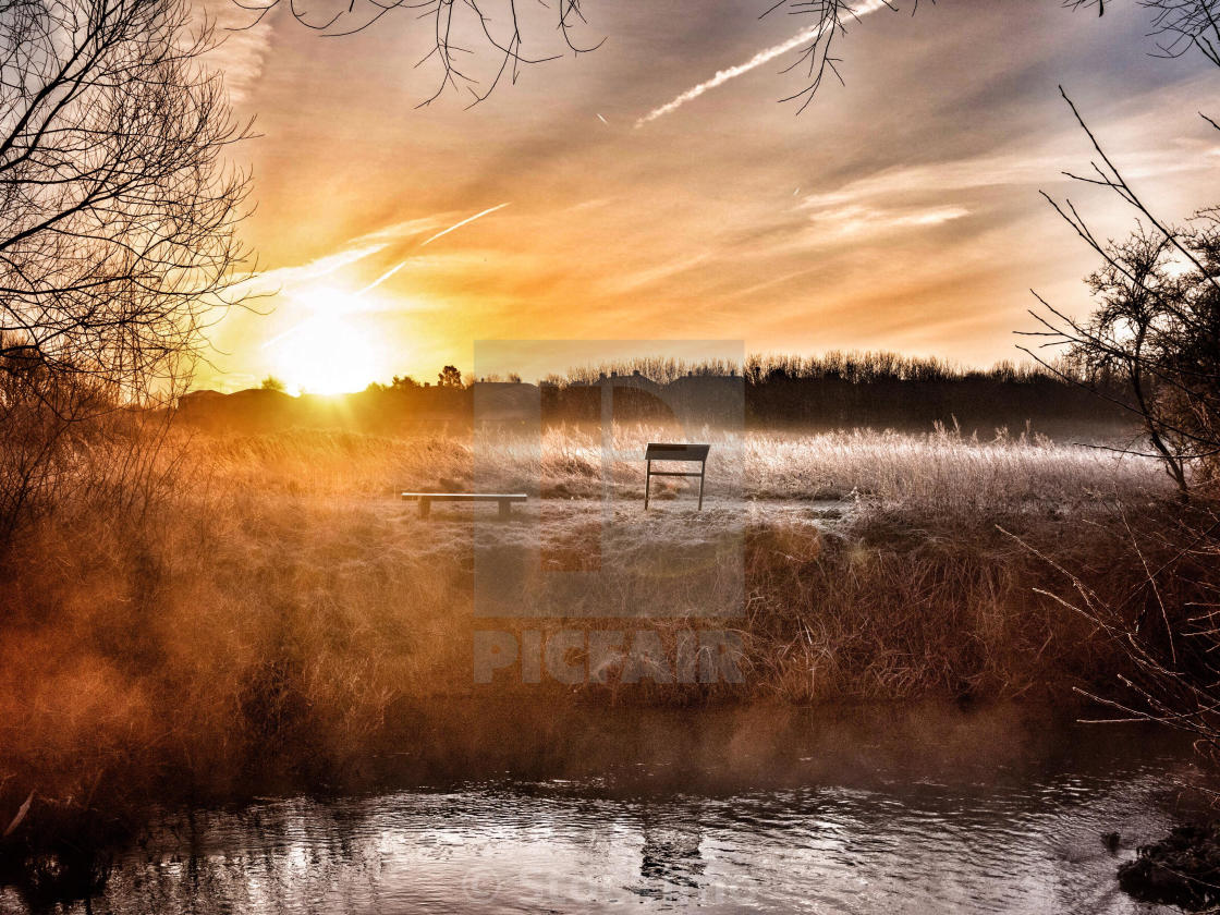 "Cold winter morning on Tottenham Marshes, London, UK" stock image