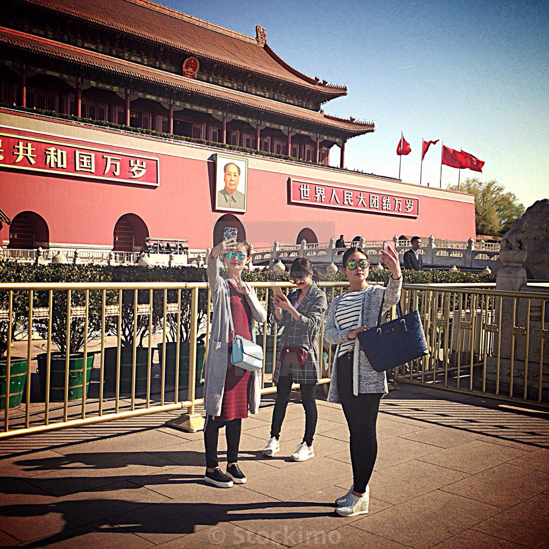 Chinese Girls Making Selfies In Front Of Mao Zedong S Portrait In Forbidden City In Beijing License Download Or Print For 31 00 Photos Picfair