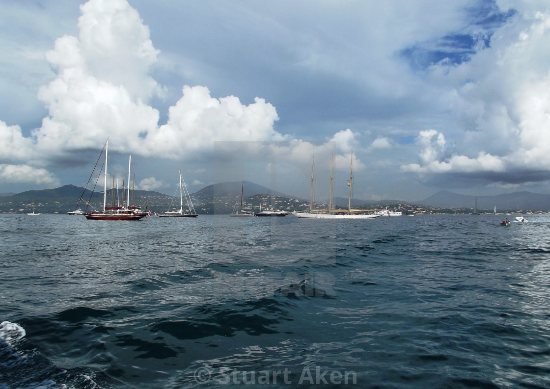 "Yachts in Blue Sea" stock image