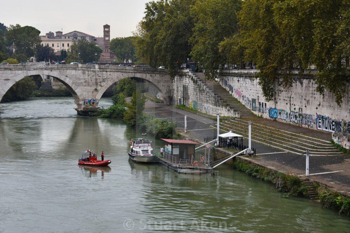 "Boats on Rome's Tiber" stock image