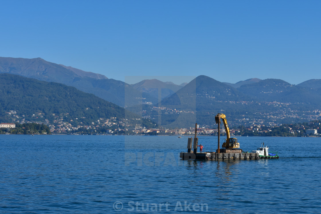 "Dredger on Lake Maggiore in Italy" stock image