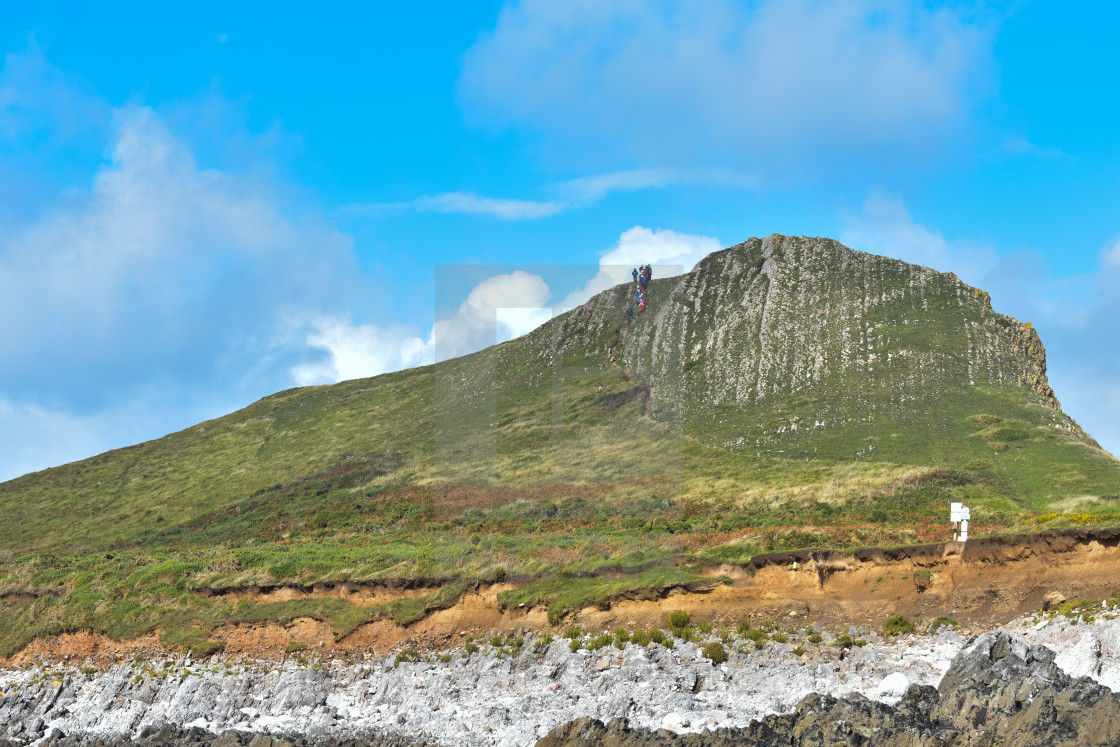 "Gower Rhossili Worms Head Climbing Party." stock image