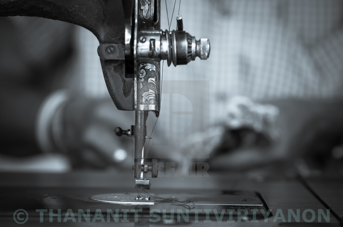 The vintage sewing machine on fashion designer blur background, black  and... - License, download or print for £ | Photos | Picfair