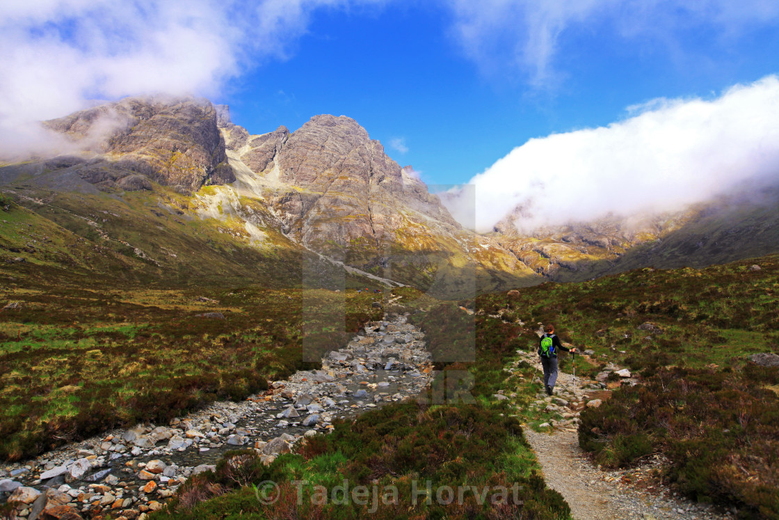 "Hiker in Cuillin Hills, Isle of Skye" by Tadeja Horvat - $15.91 "Hiker in Cuillin Hills, Isle of Skye" stock image