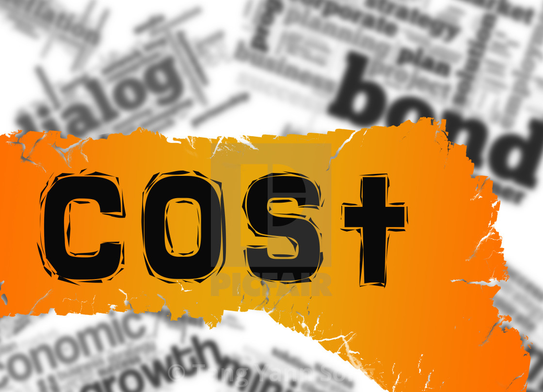 Word Cloud With Cost Word On Yellow And Red Banner License