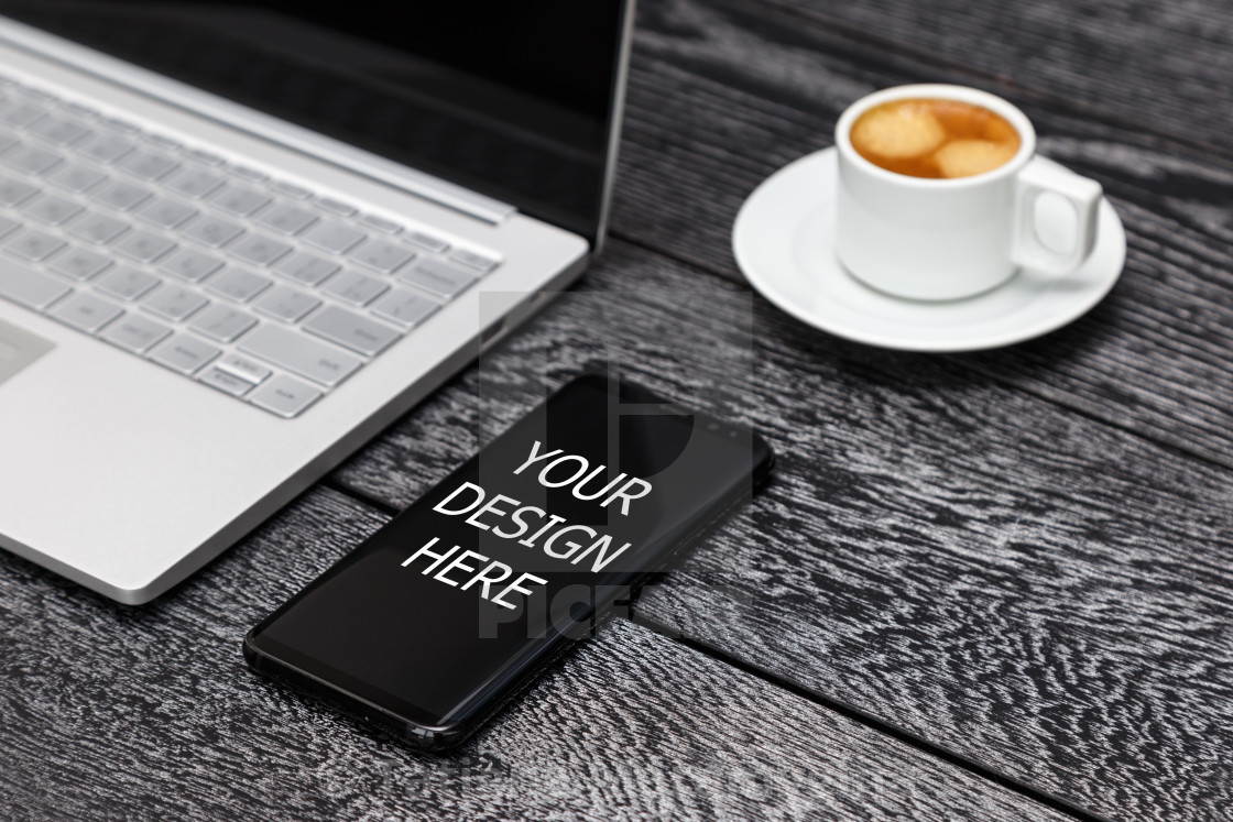 Laptop Mobile Phone And Cup Of Coffee License Download Or