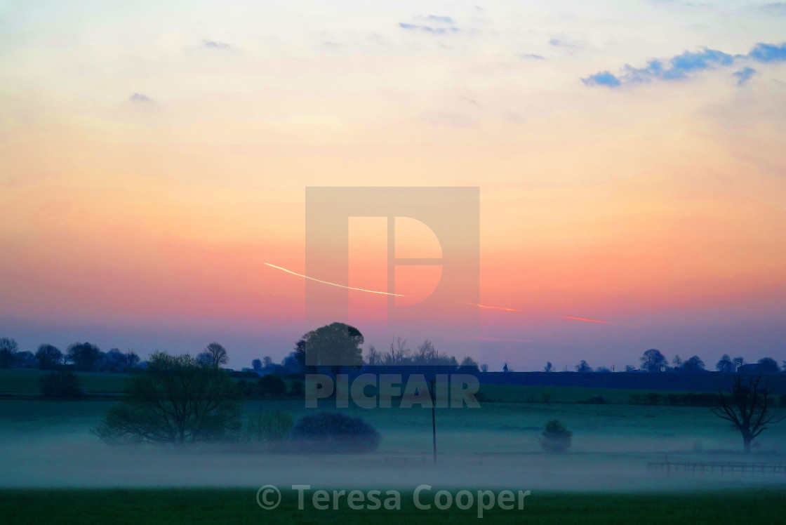 "Mist lifts from the Essex countryside" stock image