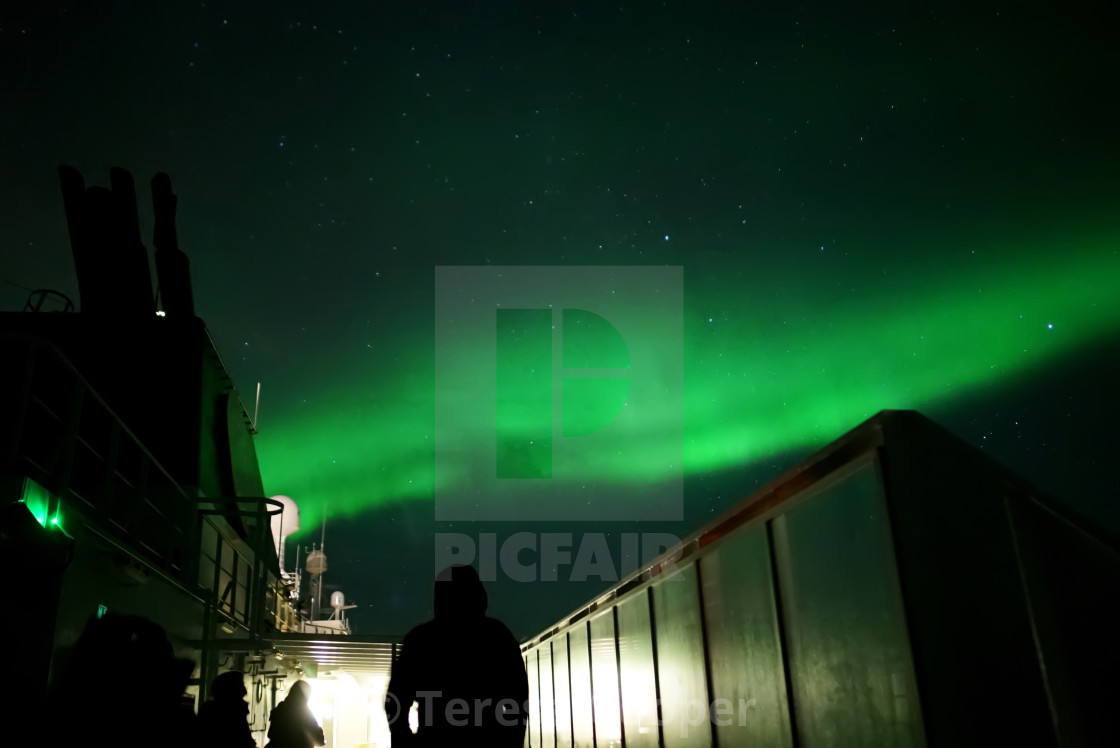 "Watching the Aurora dance from a moving ship" stock image