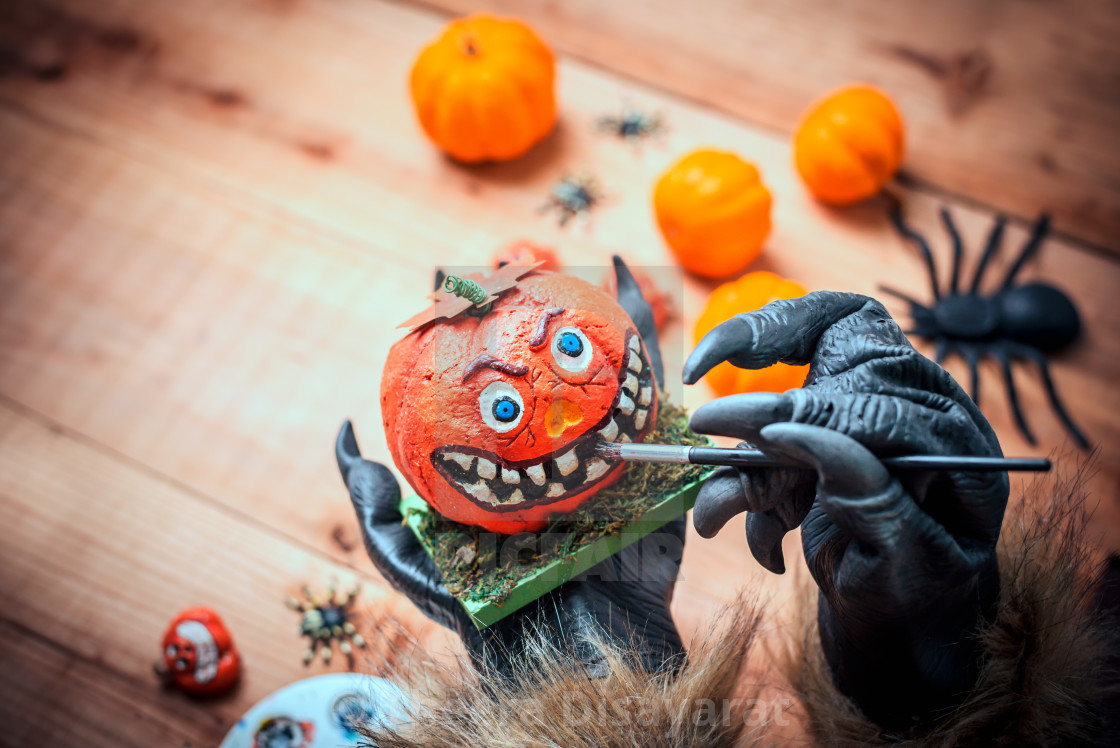 Happy Halloween Werewolf Or Zombie Hands Painting Scary Pumpkin