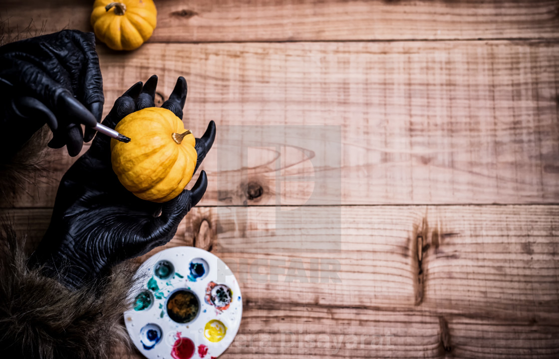 Happy Halloween Werewolf Or Zombie Hands Painting Scary Pumpkin