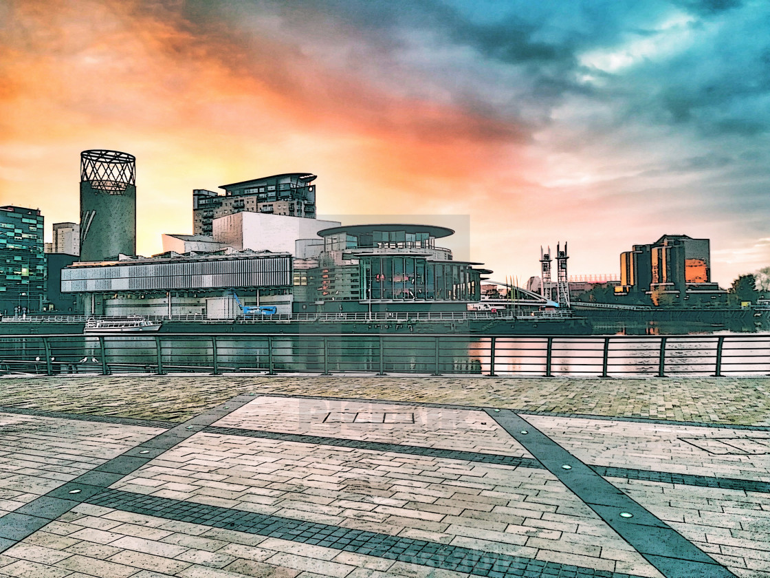 "Sunrise over Salford Quays" stock image