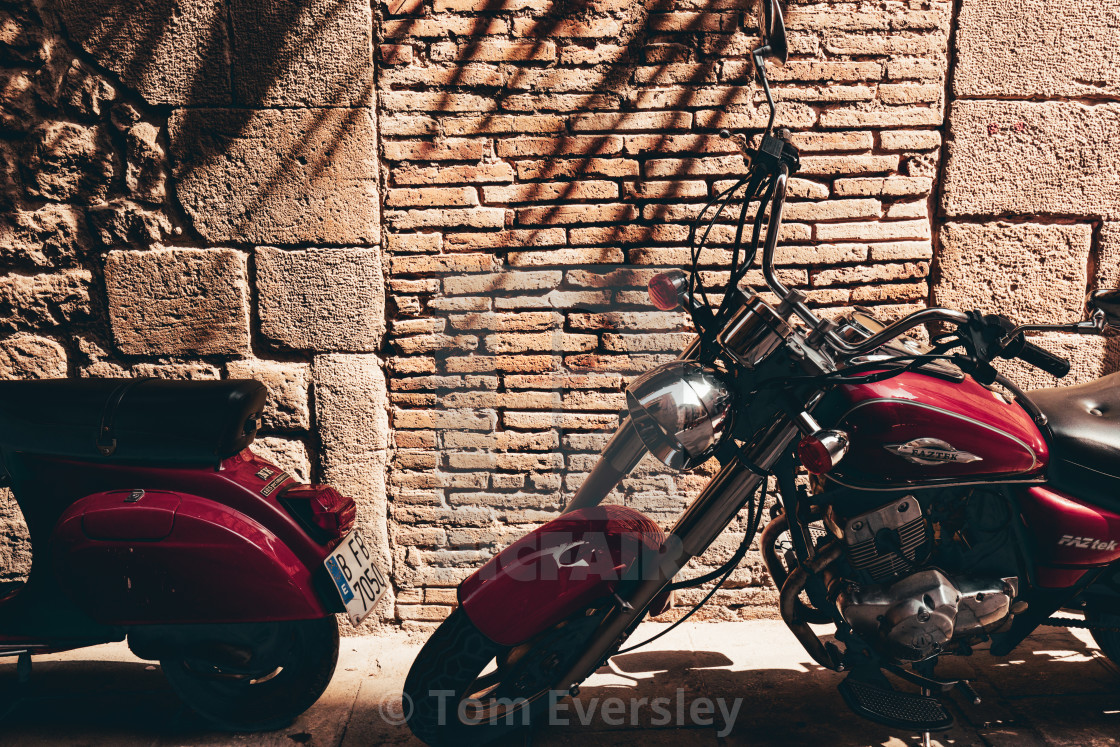 "Scooter motorbike in Gothic Quarter in Barcelona Spain on hot summer day" by Tom Eversley - $15.41 "Scooter motorbike in Gothic Quarter in Barcelona Spain on hot summer day" stock image