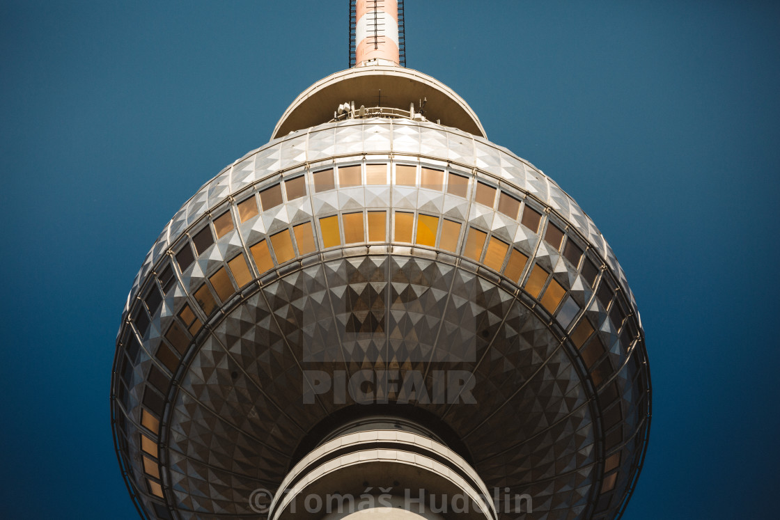 "Detail of the upper part of the Berlin landmark Fernsehturm" stock image