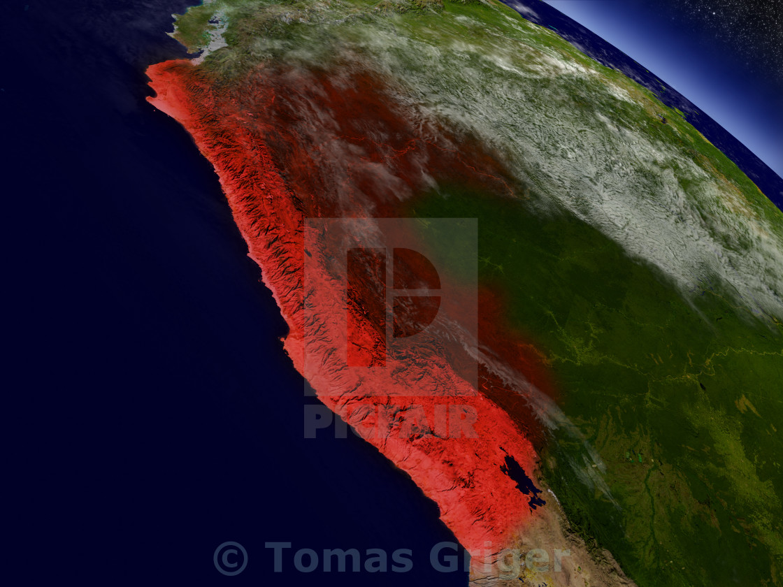 Peru From Space Highlighted In Red License Download Or Print For 1 24 Photos Picfair