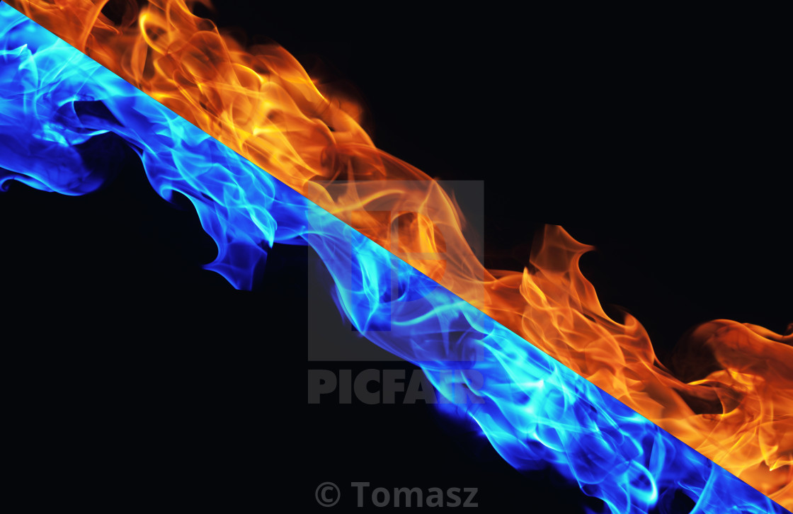 Blue and red fire on black background - License, download or print for  £ | Photos | Picfair