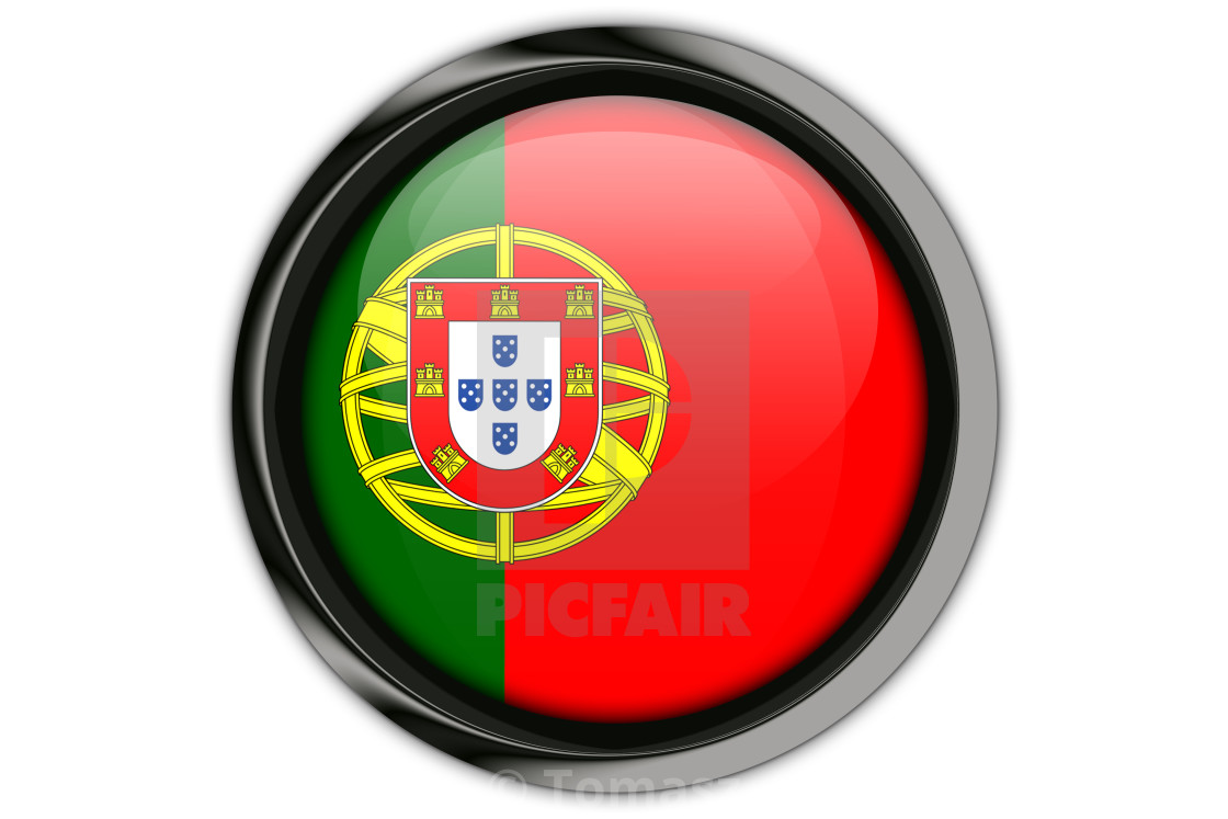 Portugal Flag In The Button Pin Isolated On White Background