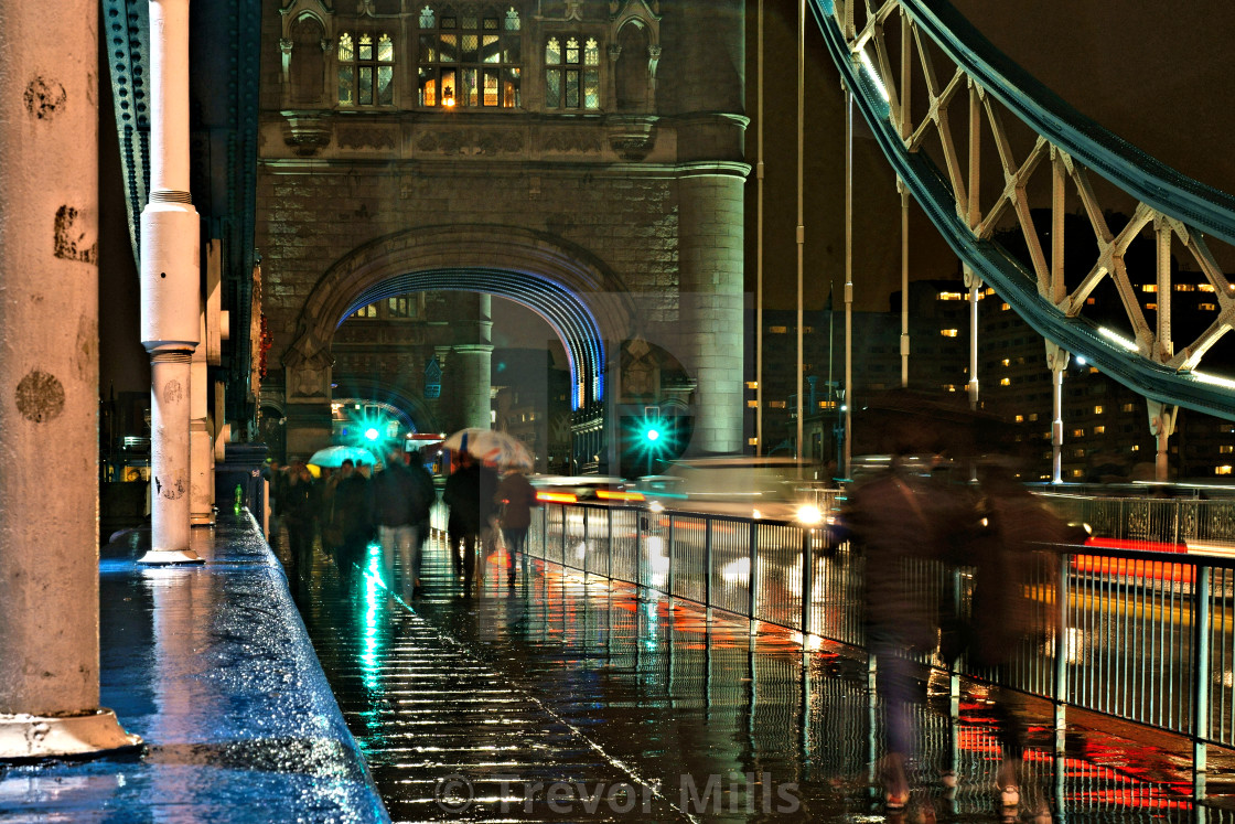 "Tower Bridge on a rainy night" stock image