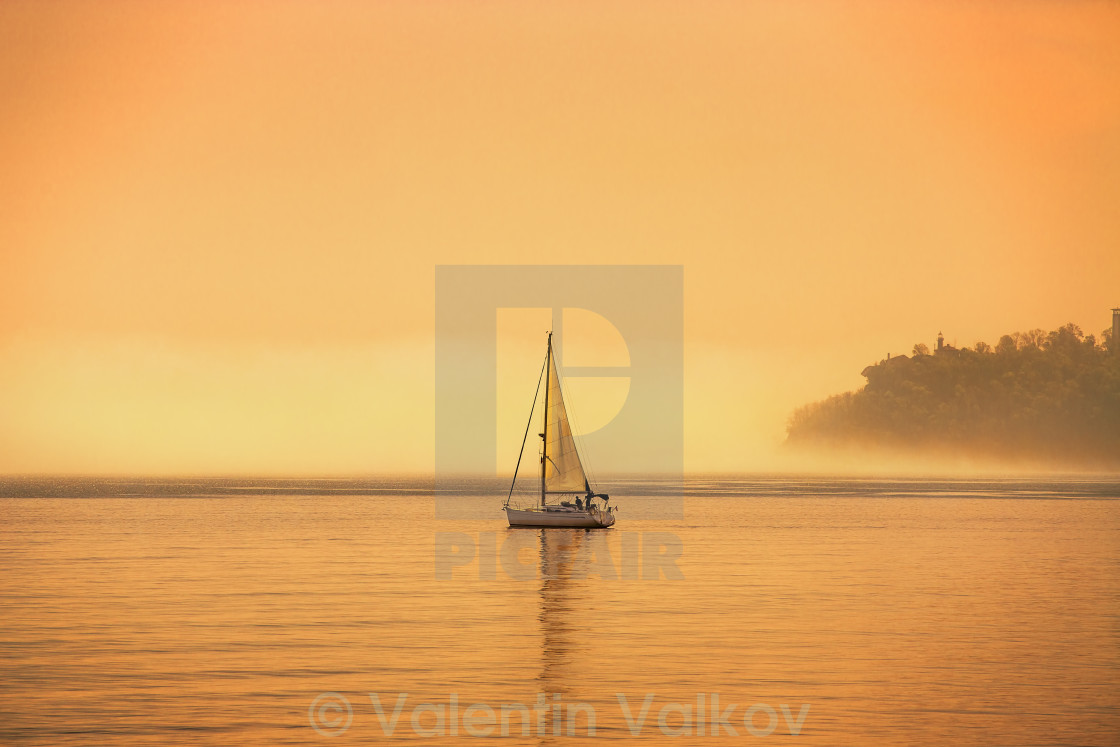 "Sailing ship yachts with white sails" stock image