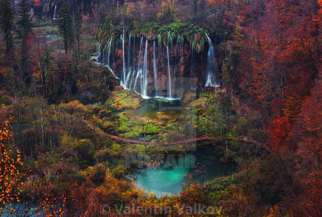 "Beautiful waterfall autumn in Plitvice National Park, Croatia" stock image