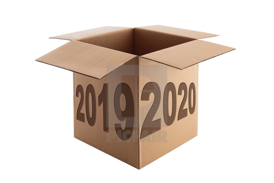 Happy New Year 2020 Concept Lettering On The Open Cardboard Box License Download Or Print For 20 00 Photos Picfair