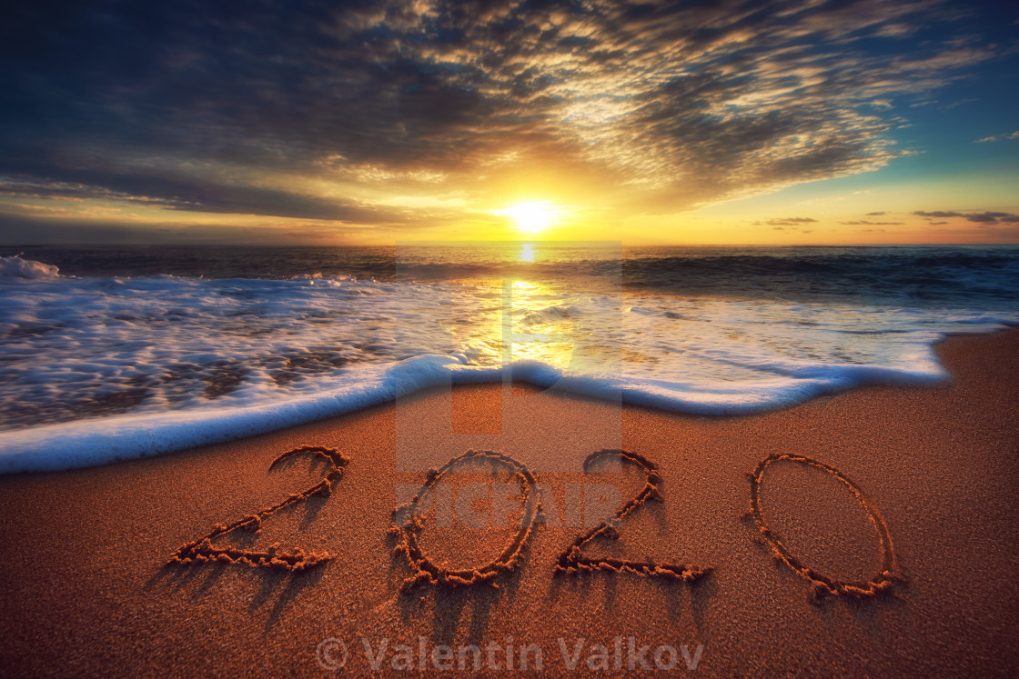 Happy New Year 2020 Concept Lettering On The Beach Sea Sunrise License Download Or Print For 20 00 Photos Picfair
