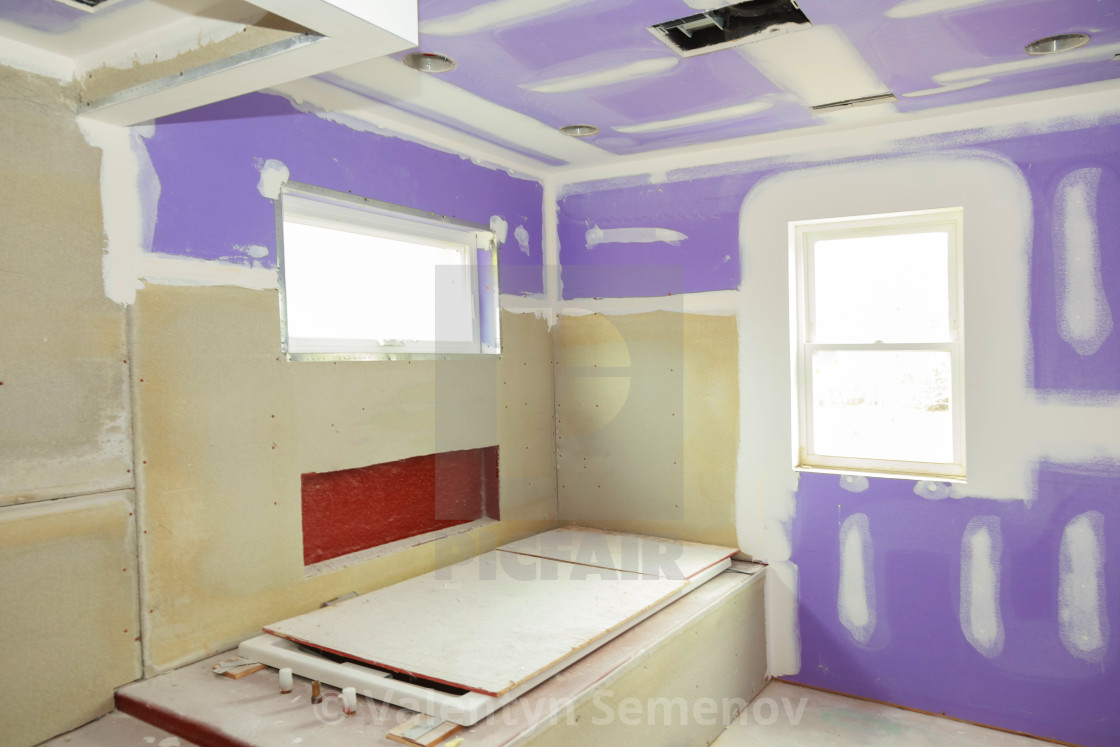 New Under Construction Bathroom Interior With Drywall And Patching