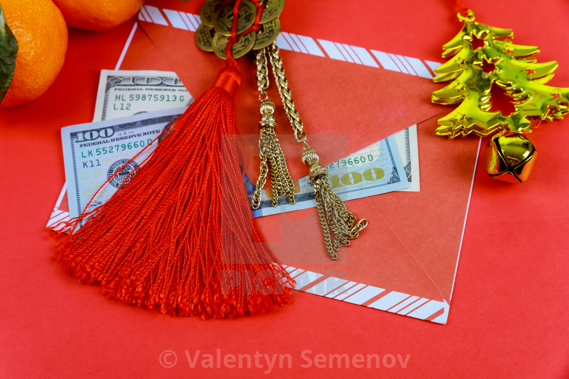 Top View Accessories Chinese New Year Festival Decorations On Red