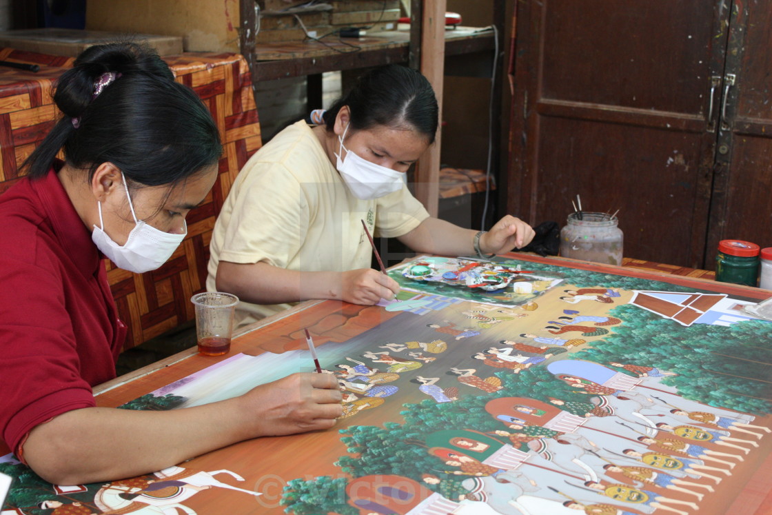 Silk Painting In Angkor Cambodia License Download Or Print For