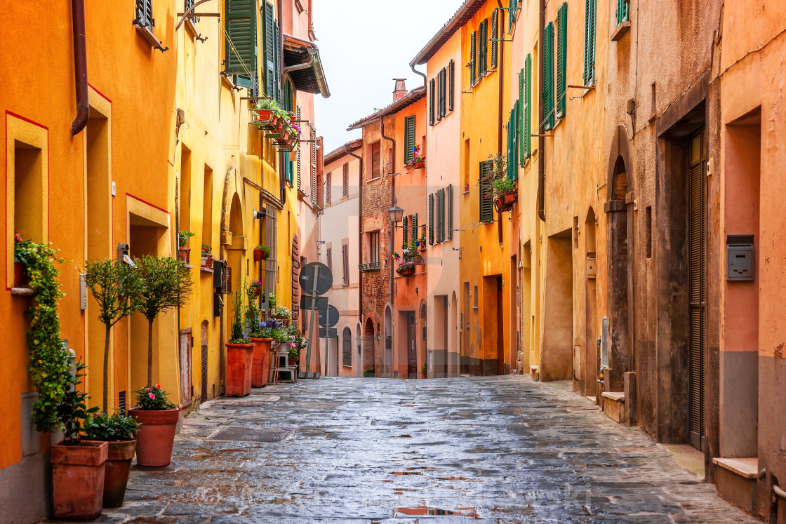 "Beautiful alley in Tuscany, Old town Montepulciano, Italy" by Wojciech Wyszkowski - $15.59 "Beautiful alley in Tuscany, Old town Montepulciano, Italy" stock image