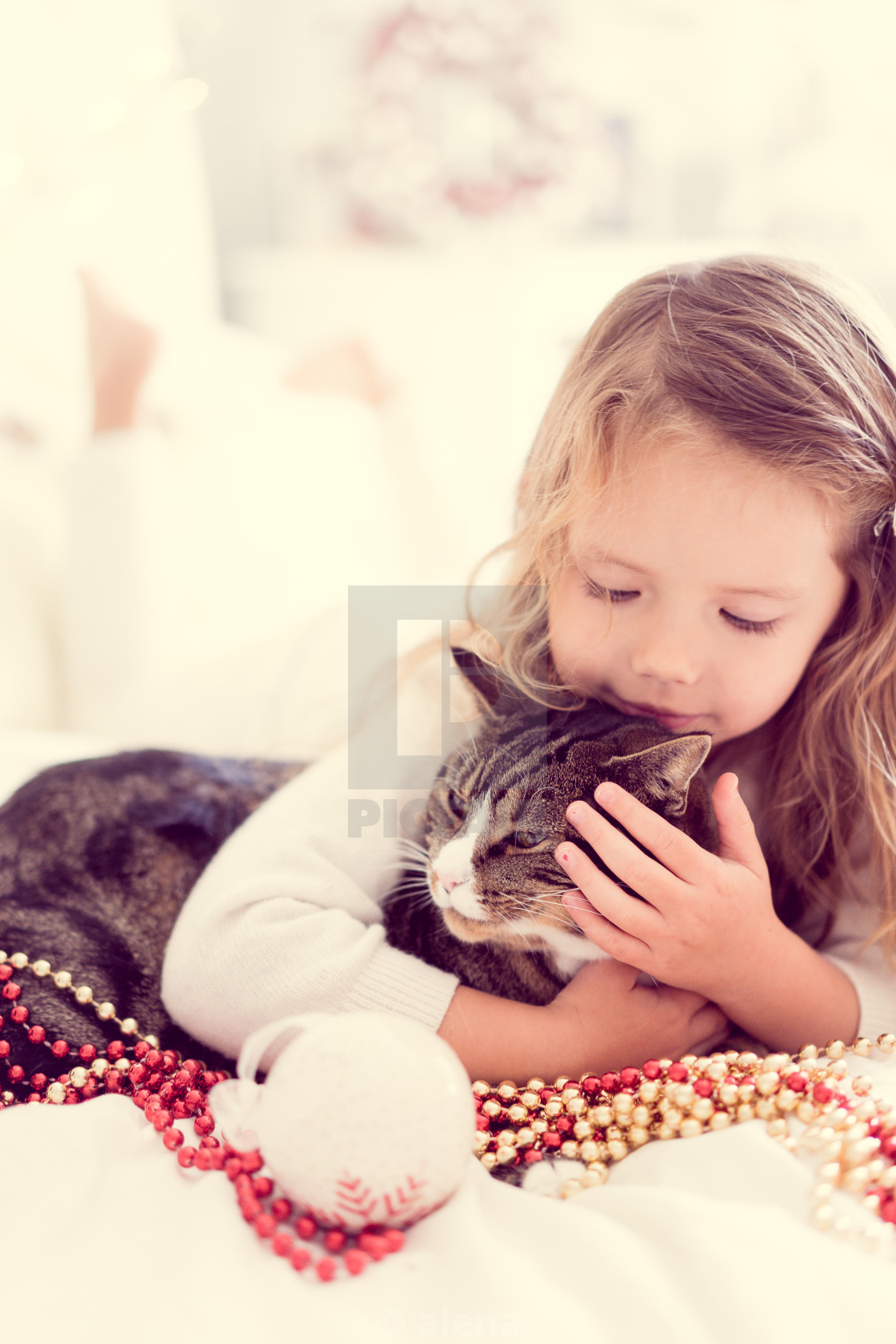 Cute Baby Girl With Her Cat License Download Or Print For