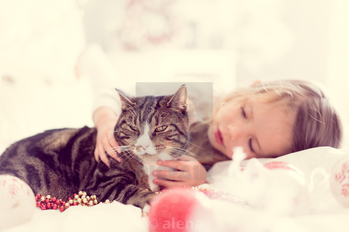 Cute Baby Girl With Her Cat License Download Or Print For