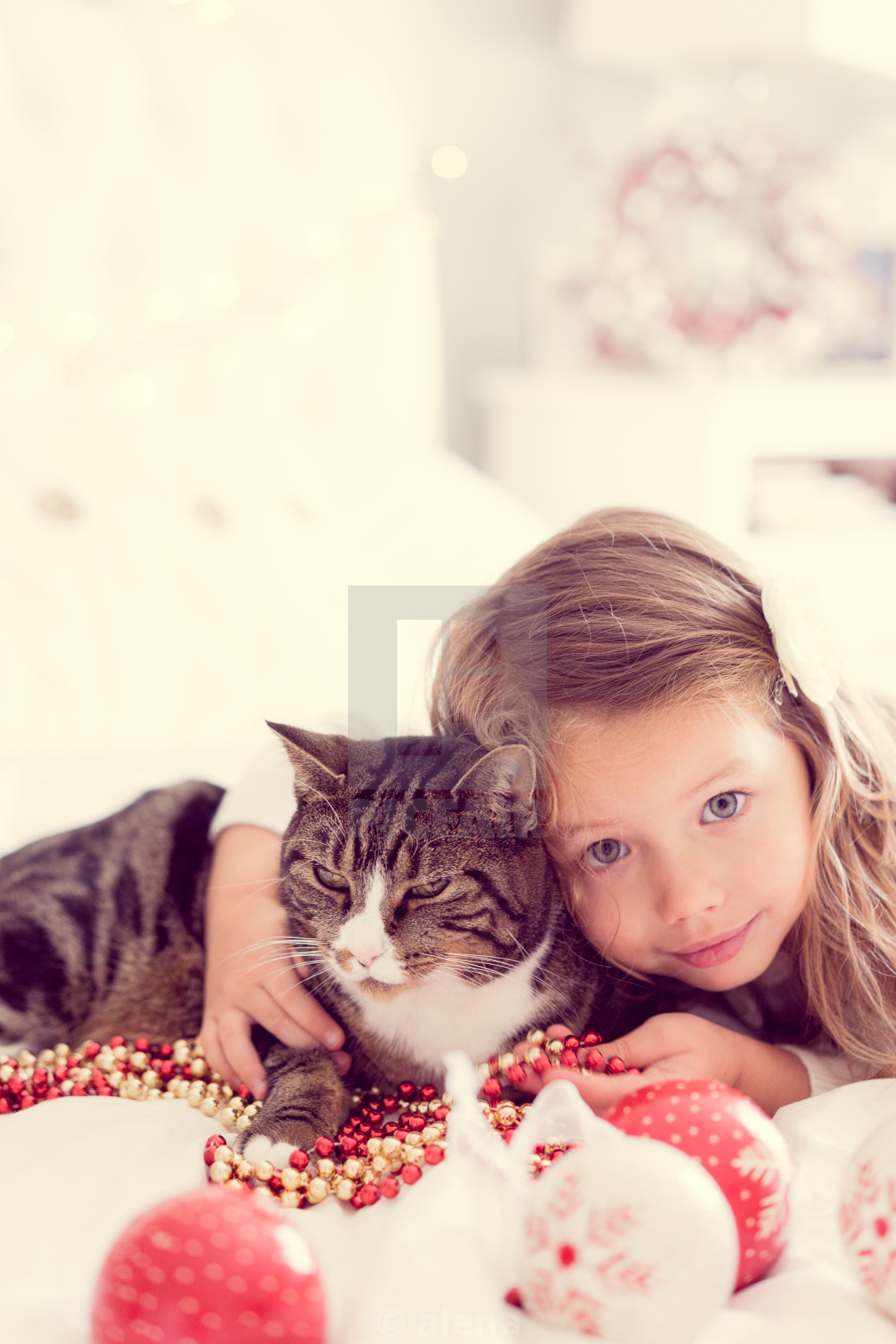 Cute Baby Girl With Her Cat License Download Or Print For