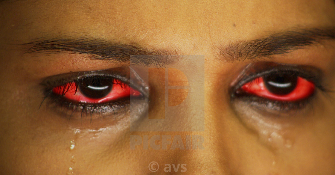 A is crying, Red eye of a woman, Woman with eyes wide open, - License, download or print for £59.52 | Photos | Picfair