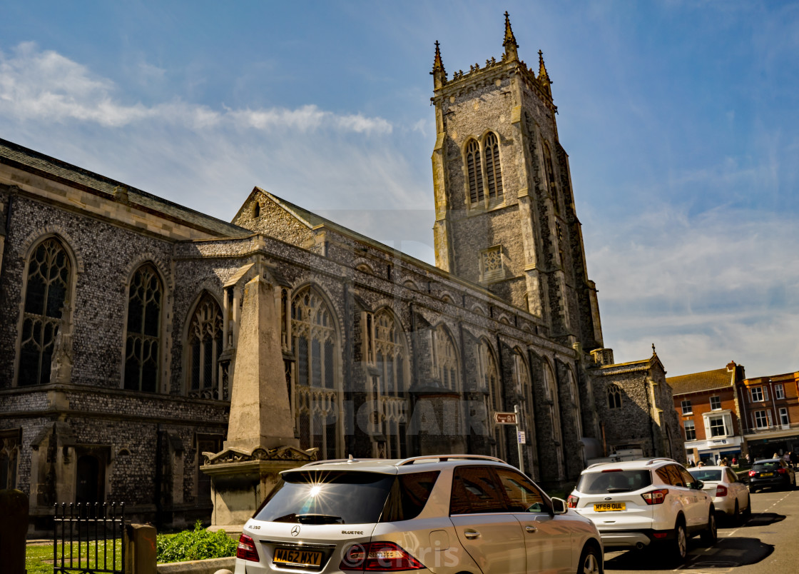 A View Of The Stunning Anglican Seaside And Coastal Town Of Cromer In Norfolk Uk Weather A Bright And Sunny But Breezy Day With Bright Blue Skies And Light Stratus Clouds