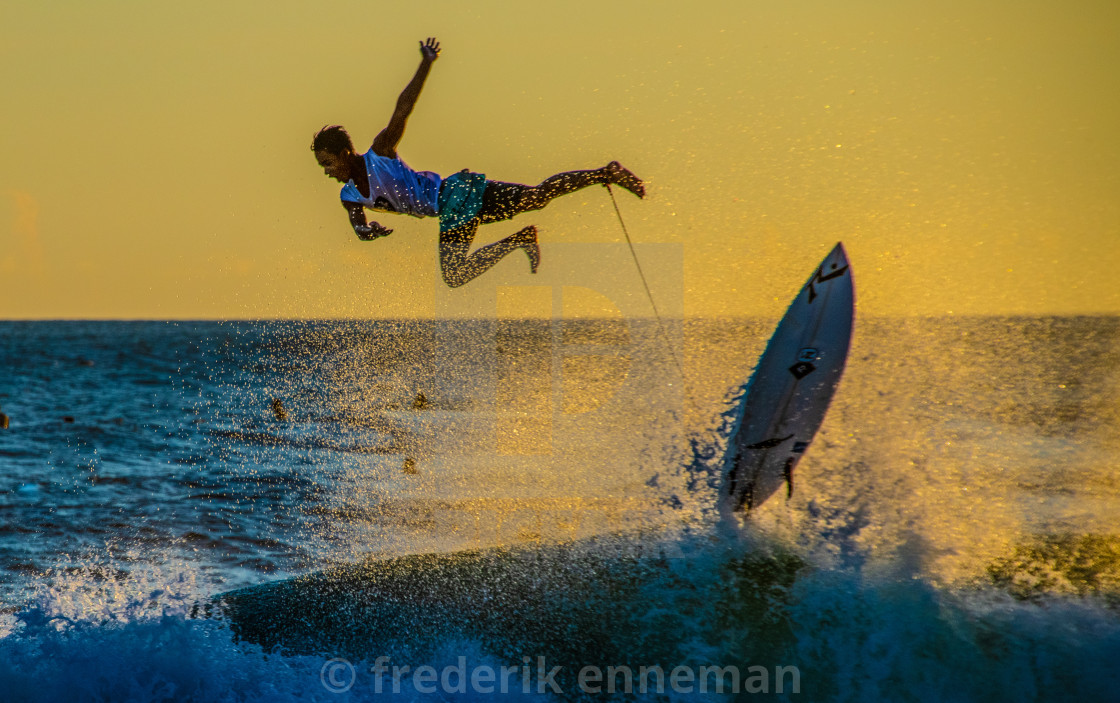 "Surfer Launched into the sea" stock image